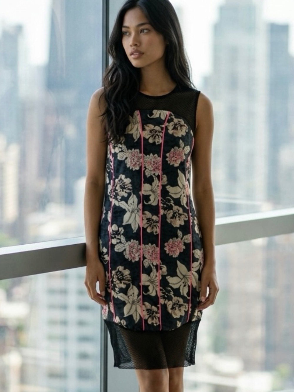 Elizabeth and James Chic Floral 100% Silk and Mesh Vintage Dress-S
